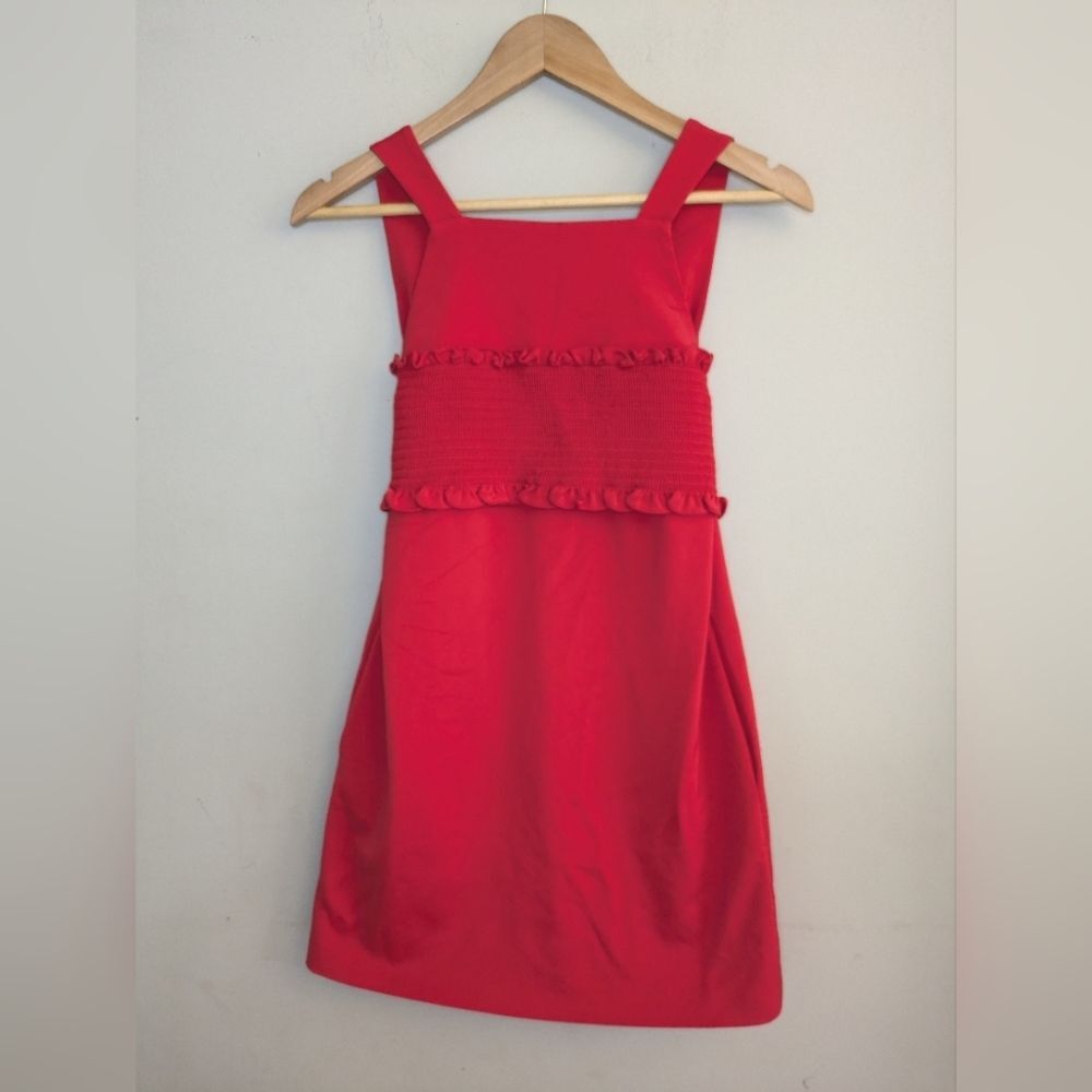 Tibi Smocked Faille Babydoll Dress Size 0 In Elia Red